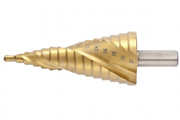 Сверло ступенчатое MATRIX, 4-6-8-10-12-14-16-18-20-22-24-26-28-30-32 мм,HSS.проф.,трехгр.хв. 72359 (