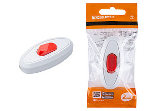 Выключатель на шнур 6А 250В белый с красной кнопкой TDM (1806-0221)