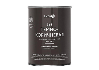 Грунт-эмаль Elcon 3 в 1 глянцевая темно-коричневая RAL 8019 (0,8кг)