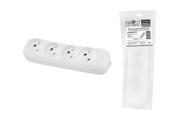 Колодка розеточная TDM 4 гнезда 2П б/з 10А 250В белая серии "Народная" К4-2000 (1806-0419)