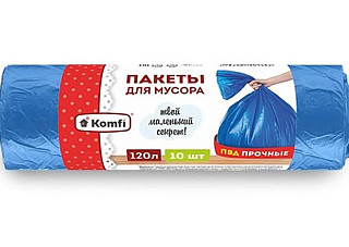 Мешки для мусора ПВД 120л синие, 35мкм, в рулоне 10шт./30 Komfi PM1210SR