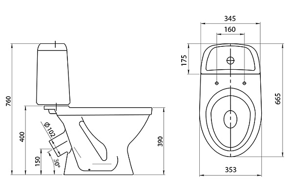 Унитаз-компакт Santeri Прайм (белый, косой выпуск, нижняя подводка, 2 режима, 1.P205.4.S00.00B.F)
