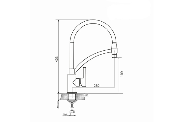 Смеситель для кухни 35к MIXLINE ML26-10 Life (Латунь,Длина излива 23см,Картридж 35мм,б/отв,бок. руч)