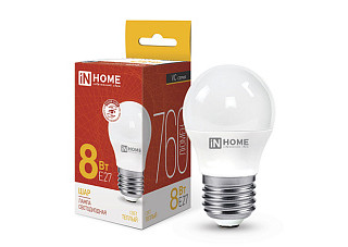 Лампа светодиодная IN HOME LED-ШАР-VC 8Вт 230В Е27 3000К 760Лм (563)