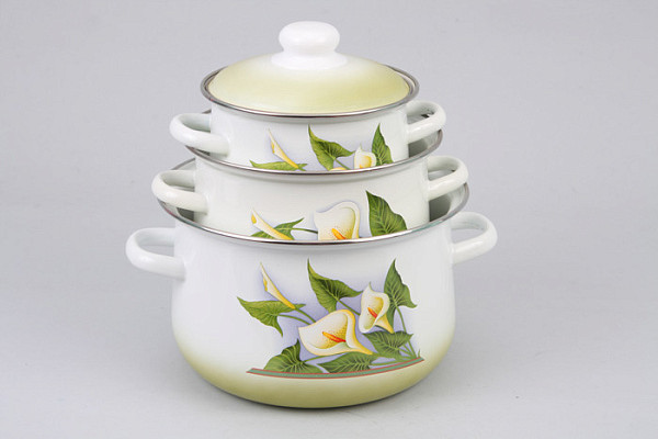 Набор эмал.посуды 1с408 КАЛЛЫ 2/3/5,5л. конич. Северсталь