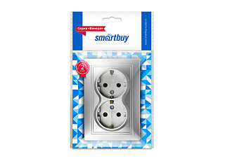 Розетка SMARTBUY Венера двойная 1-местная с/з 16А, серебро (SBE-01s-16-S2-Z-c) (355)