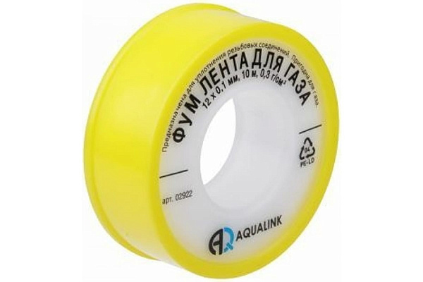 Фумлента тефлоновая AQUALINK 12мм.х0,1мм.х10м  для газа (1000/250/10) (02922)