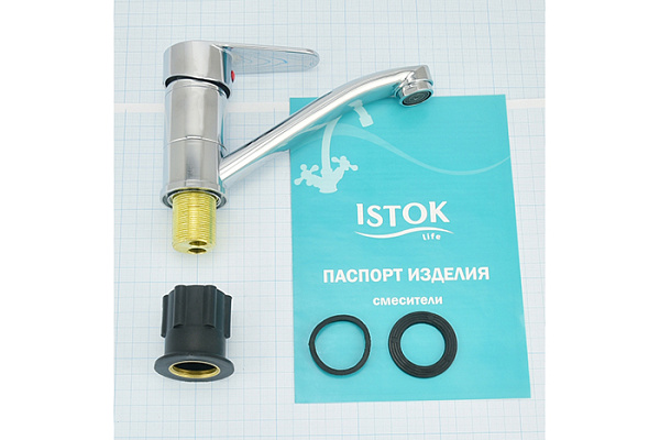 Смеситель для раковины Istok life одноручный, карт. 35 мм, излив 15 см, гайка 0402.402