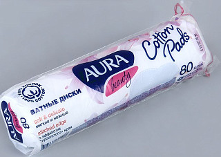 Ватные диски AURA (АУРА) с веревочкой 80шт (03468/698)