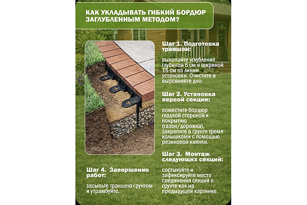 Бордюр гибкий черный (L=4,8 м, h над землей=4,5 см, h колышка=20см)