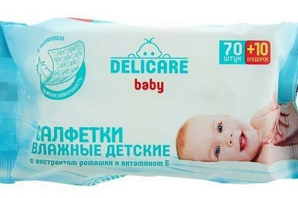 Салфетки влажные DELICARE детские ромашка и витамин Е 80шт (424) 791 717