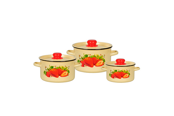 Набор эмал.посуды 1с33 КЛУБНИКА САДОВАЯ 1,5/3/4,5л. Северсталь