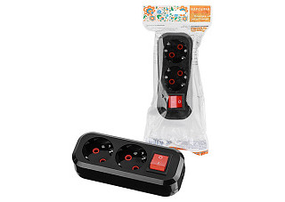 Колодка розеточная TDM 2 гнезда 2П+3 c выключателем 16А 250В черная серии "Народная" (1806-0424)