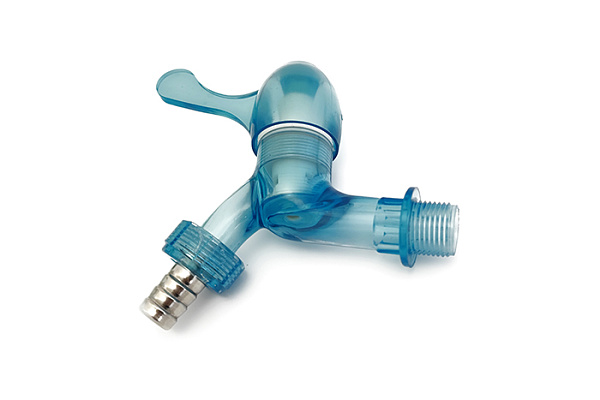 Кран водоразборный 1/2" пластиковый со штуцером, прозрачный, синий