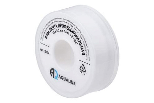Фумлента тефлоновая AQUALINK 19мм.х0,2мм.х15м (500/100/10) (3872)