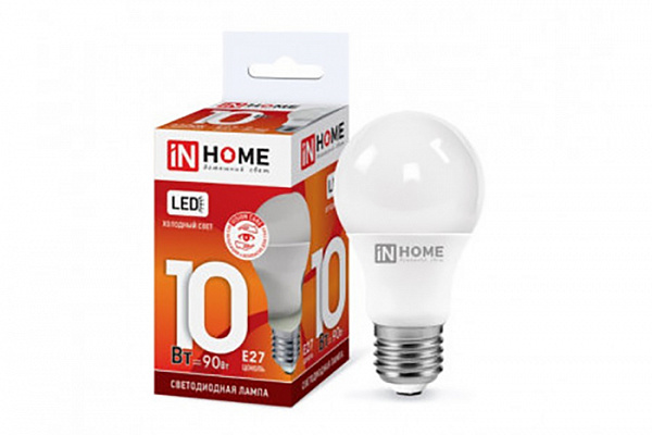 Лампа светодиодная IN HOME LED-A60-VC 10Вт 230В Е27 6500К 950Лм (228)