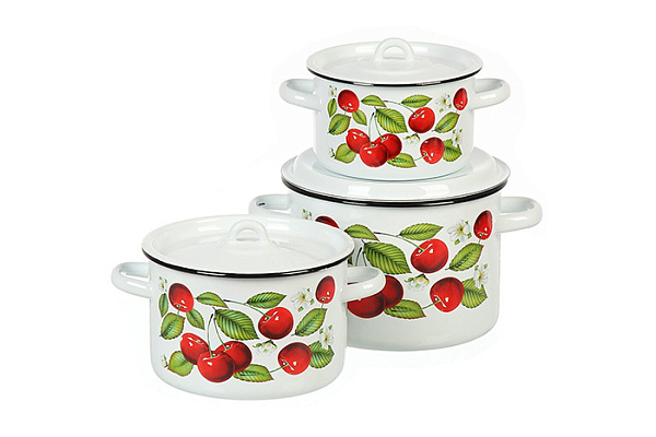 Набор эмал.посуды 1с33 ВИШНЯ ЯГОДЫ  1,5/2,9/4,5л. Северсталь