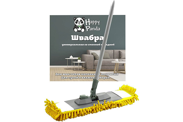 Швабра HAPPY PANDA HP-M03 120см с насадкой из микрофибры лапша