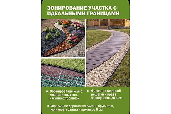 Бордюр гибкий черный (L=4,8 м, h над землей=4,5 см, h колышка=20см)