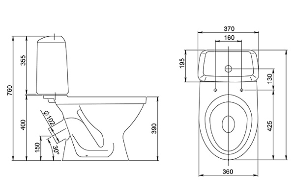 Унитаз-компакт Santeri Соната (белый, косой выпуск, нижняя подводка, 1 режим, 1.P201.2.S00.00B.F)