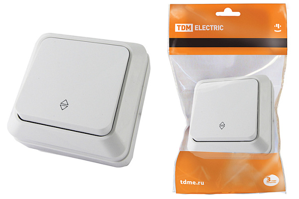 Переключатель TDM "Ладога" 1 кл. на два направ. открытой устан. IP20 10А, белый (1801-0005)