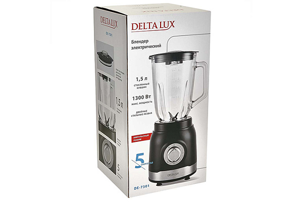 Блендер DELTA LUX DE-7301 черный, 1300 Вт, СТЕКЛЯННАЯ ЧАША 1,5 л (6)