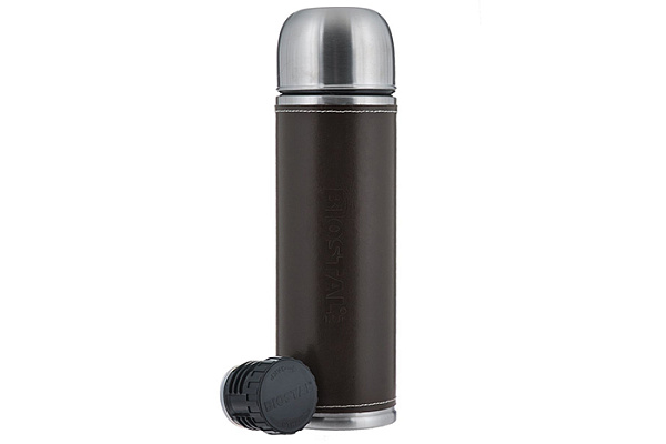 Термос нержавеющая сталь БИОСТАЛЬ-ОХОТА узкое горло, вставка из экокожи 1,0л (NYP-1000Р)