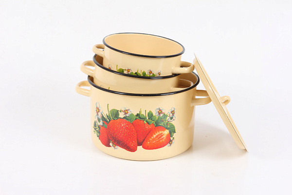 Набор эмал.посуды 1с112 КЛУБНИКА САДОВАЯ 3/4,5/7л. Северсталь