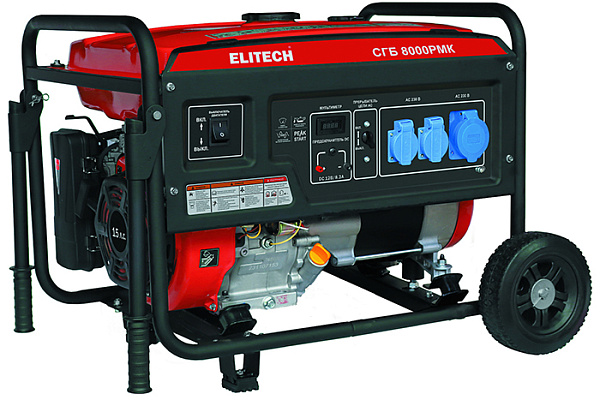 Бензогенератор ELITECH СГБ 8000РМК (6,5 кВт, бак-25л, 3 розетки, 83,5кг, ручн.старт, мультим, )