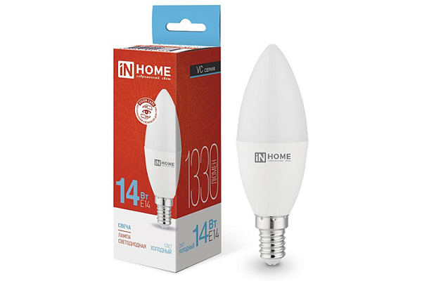 Лампа светодиодная IN HOME LED-СВЕЧА-VC 14Вт 230В E14 6500K 1330Лм 10/100 (7775) 