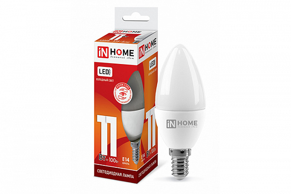 Лампа светодиодная IN HOME LED-СВЕЧА-VC 11Вт 230В Е14 6500К 990Лм (844)