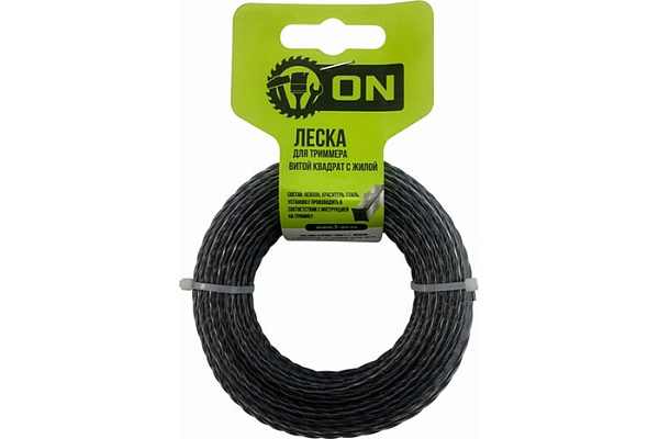 Леска для триммера ON витой квадрат с жилой (двухкомпонентная усиленная) 2,4мм х 15м (15-01-027)