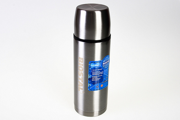 Термос нержавеющая сталь БИОСТАЛЬ-АВТО узкое горло, две чашки, с термочехлом 1,0л (NBP-1000-1)