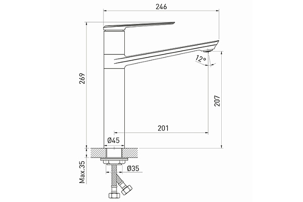 Смеситель для раковины 35k MIXLINE ML25-042 Real (Латунь,Высота излива 22см,Картридж 35мм)