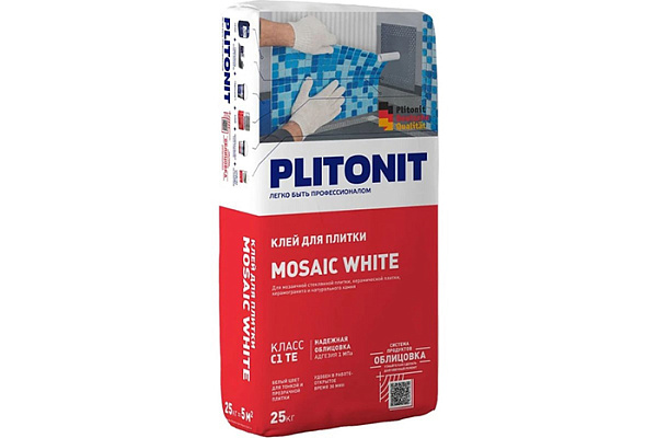 Клей для плитки PLITONIT MOSAIC WHITE С1 ТЕ для мозаики керамической плитки белый 25кг H007356