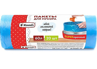 Мешки для мусора ПCД 60л. голубые, суперпрочные, 15мкм, в рулоне 20шт./30 Komfi (PM620PSD)