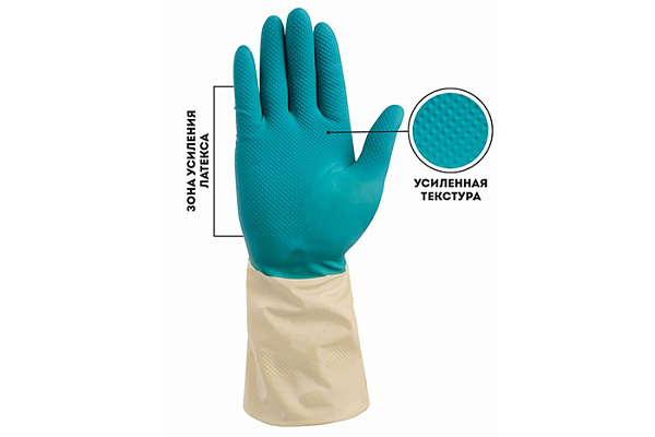 Перчатки латексные Komfi БИКОЛОР бежевый+бирюзовый XL/144/12 BICOLO8 (2шт)