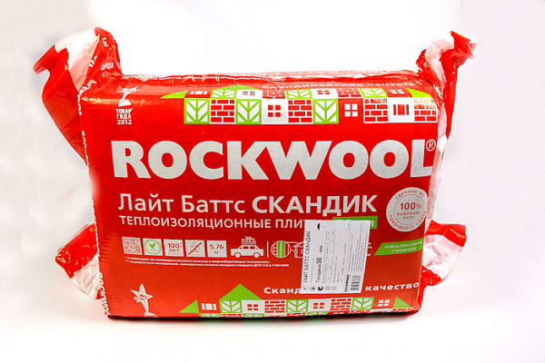 Утеплитель РОКВУЛ Лайт Баттс СКАНДИК 800х600х100мм, 2,88м2=0,288м3, 40кг/м3 (6 плит)