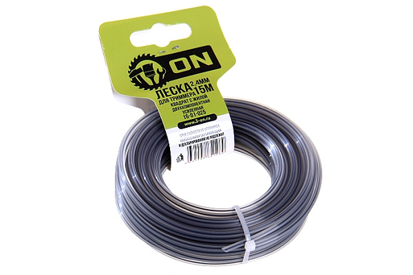 Леска для триммера ON квадратная с жилой (двухкомпонентная усиленная) 2,4мм х 15м (15-01-025)