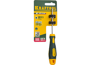 Отвертка KRAFTOOL HEX №3x75мм Cr-Mo-V сталь, двухкомпонентная рукоятка (250075-3-075)