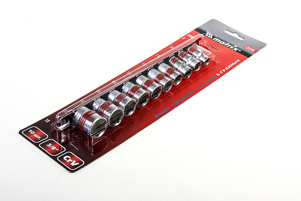 Набор торцевых головок MATRIX 3/8", 6-ти гр., CrV, 10шт.,  8-19мм (13558)