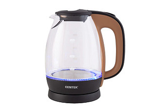 Чайник Centek CT-0056  LED-подсветка, боросиликатное стекло, стекло бежевый+кофе, 2200Вт, 1,7л