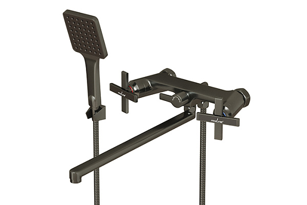 Смеситель для ванны и раковины MIXLINE ML38-02 Graphite (Латунь,Длина излива 36см,Кран-букса 1/2")