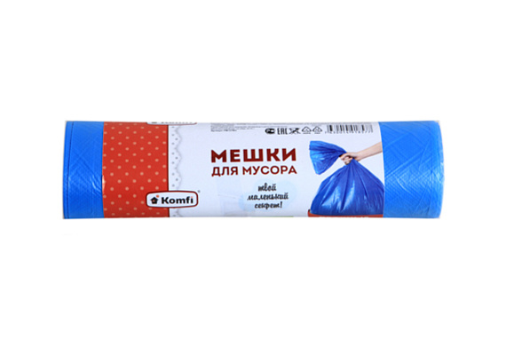Мешки для мусора KOMFI ПНД 120л 14мкм в рулоне голубые 10шт PM121BU (1/50)