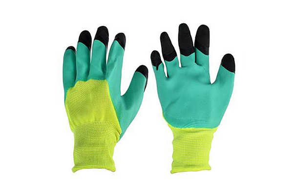 Перчатки нейлоновые СИНИЕ обливные ЧЁРНЫЕ ПАЛЬЦЫ, В16 /12/720