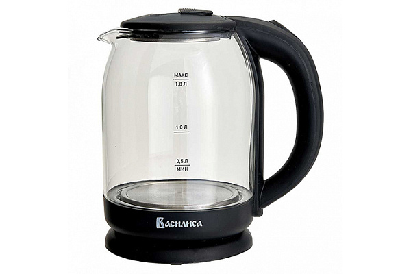 Чайник электрический ВАСИЛИСА ВА-1034, корпус из жаропр. стекла, черный 1500 Вт (1,8 л) (12)