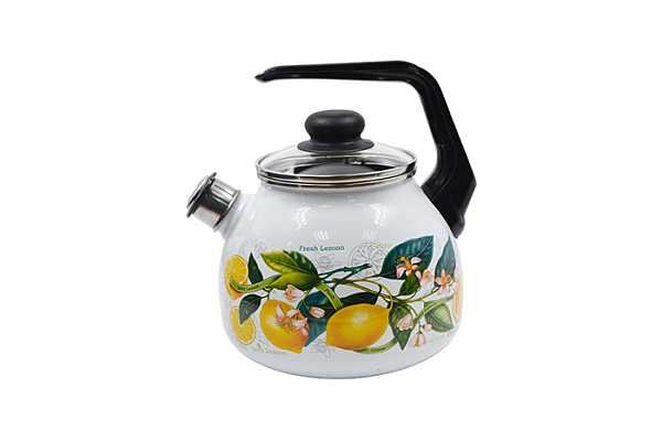 Чайник эмалированный ЛИМОНЫ В ЦВЕТУ со свистком г.Череповец 3,0л (4с209я)