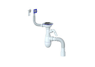 Cифон UNICORN для мойки, с выпуском 3 1/2 на Ø40, прямоугол./круглый перелив, гибкое соединение B427