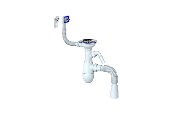 Cифон UNICORN для мойки, с выпуском 3 1/2 на Ø40, прямоугол./круглый перелив, гибкое соединение B427