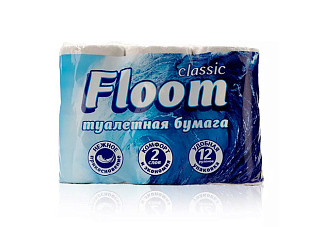 Туалетная бумага Floom classic Белая 2-х слойная 12 рулонов (964)